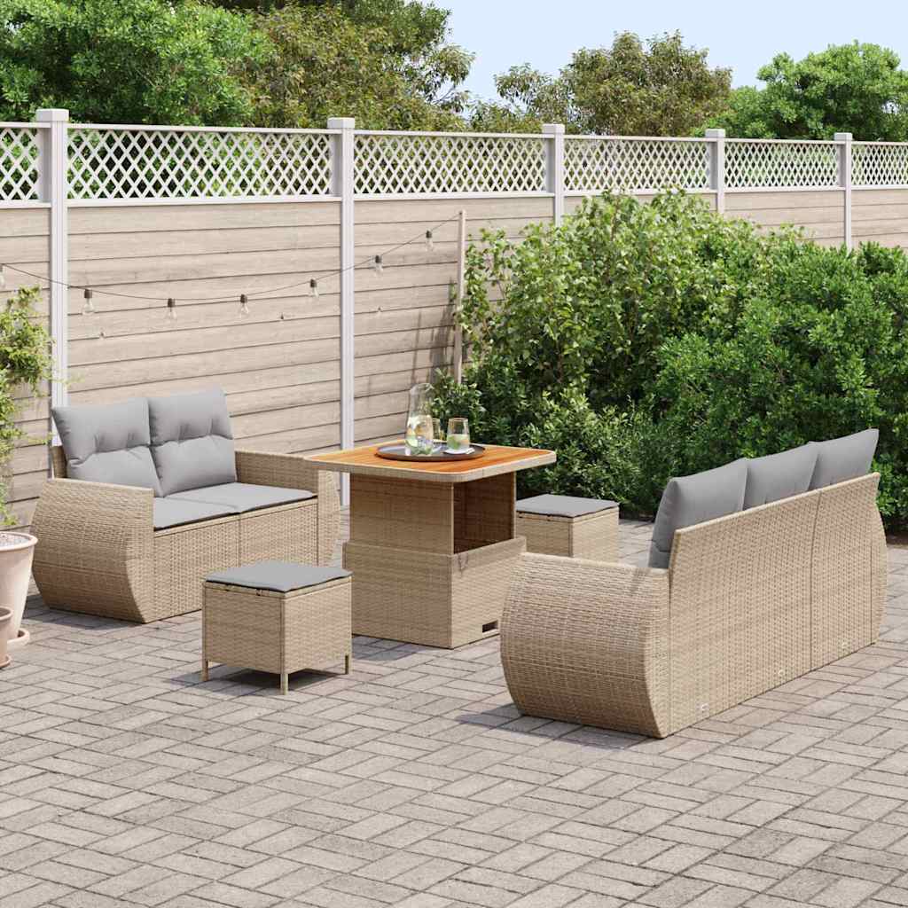 Set Divano da Giardino 8 pcs Beige e Grigio Chiaro polyrattan