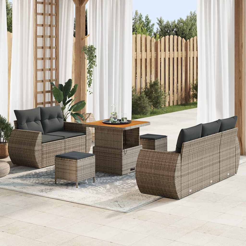 Set Divano da Giardino con cuscino 8 pcs Grigio polyrattan | homemem39