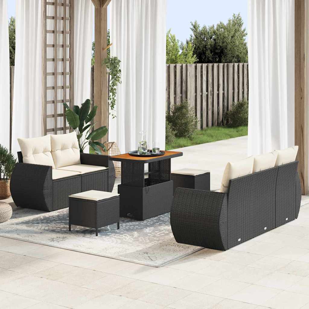Set Divano da Giardino 8 pcs Nero e Crema polyrattan | homemem39