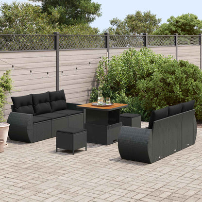 Set Divano da Giardino con cuscino 9 pcs Nero polyrattan | homemem39