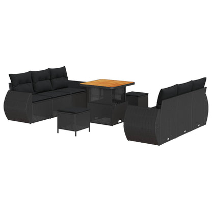Set Divano da Giardino con cuscino 9 pcs Nero polyrattan | homemem39