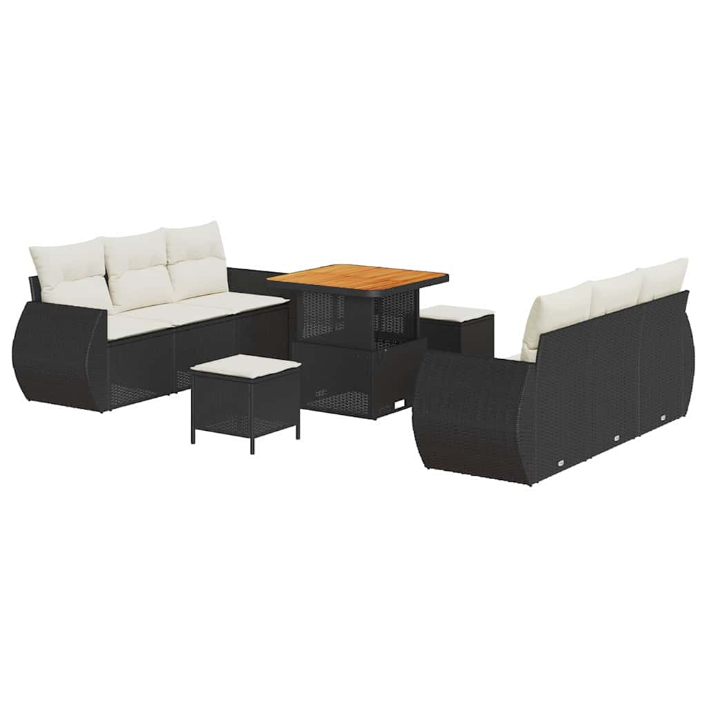 Set Divano da Giardino 9 pcs Nero e Crema polyrattan | homemem39
