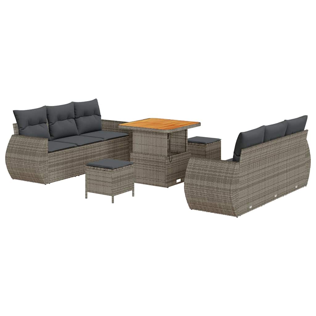 Set Divano da Giardino con cuscino 9 pcs Grigio polyrattan | homemem39