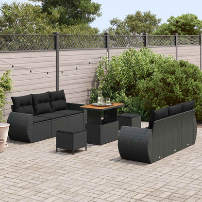 Set Divano da Giardino con cuscino 9 pcs Nero polyrattan | homemem39