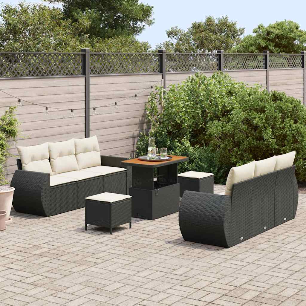 Set Divano da Giardino 9 pcs Nero e Crema polyrattan | homemem39