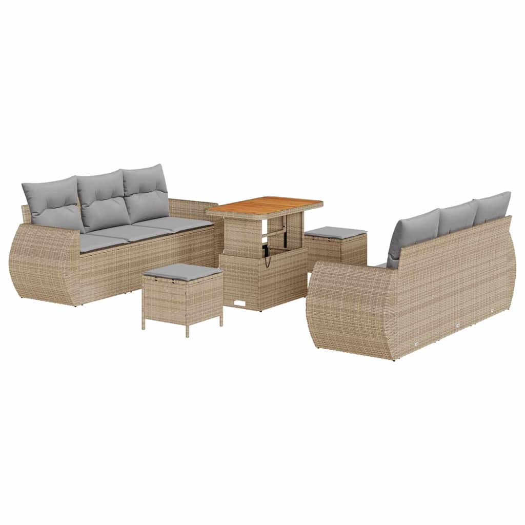 Set Divano da Giardino 9 pcs Beige e Grigio Chiaro polyrattan | homemem39