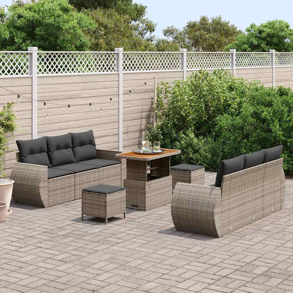 Set Divano da Giardino con cuscino 9 pcs Grigio polyrattan | homemem39