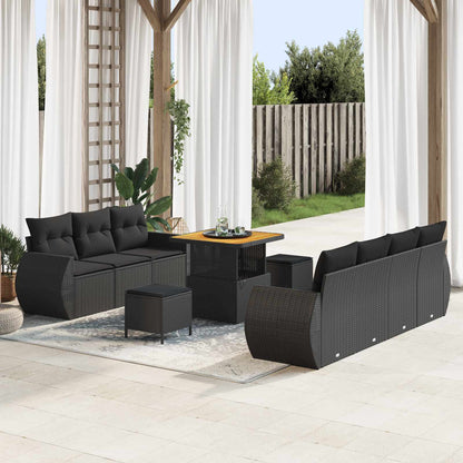 Set Divano da Giardino con cuscino 10 pcs Nero polyrattan | homemem39