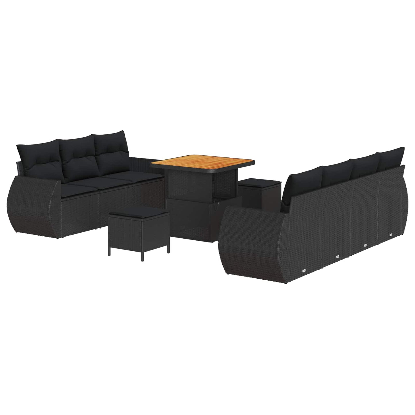 Set Divano da Giardino con cuscino 10 pcs Nero polyrattan | homemem39