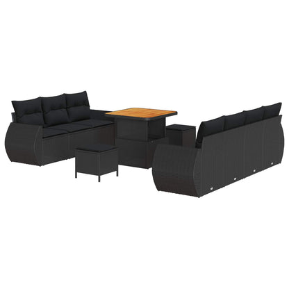 Set Divano da Giardino con cuscino 10 pcs Nero polyrattan | homemem39