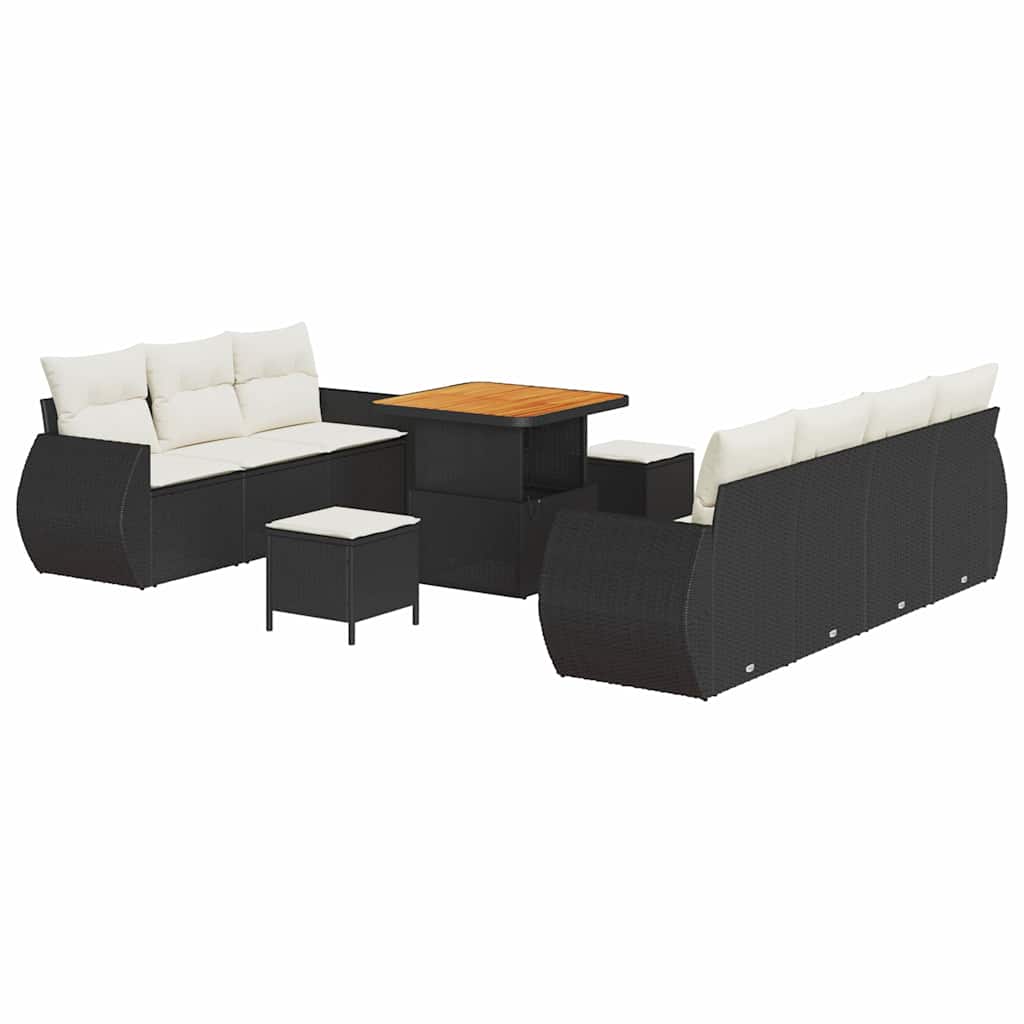 Set Divano da Giardino 10 pcs Nero e Crema polyrattan | homemem39