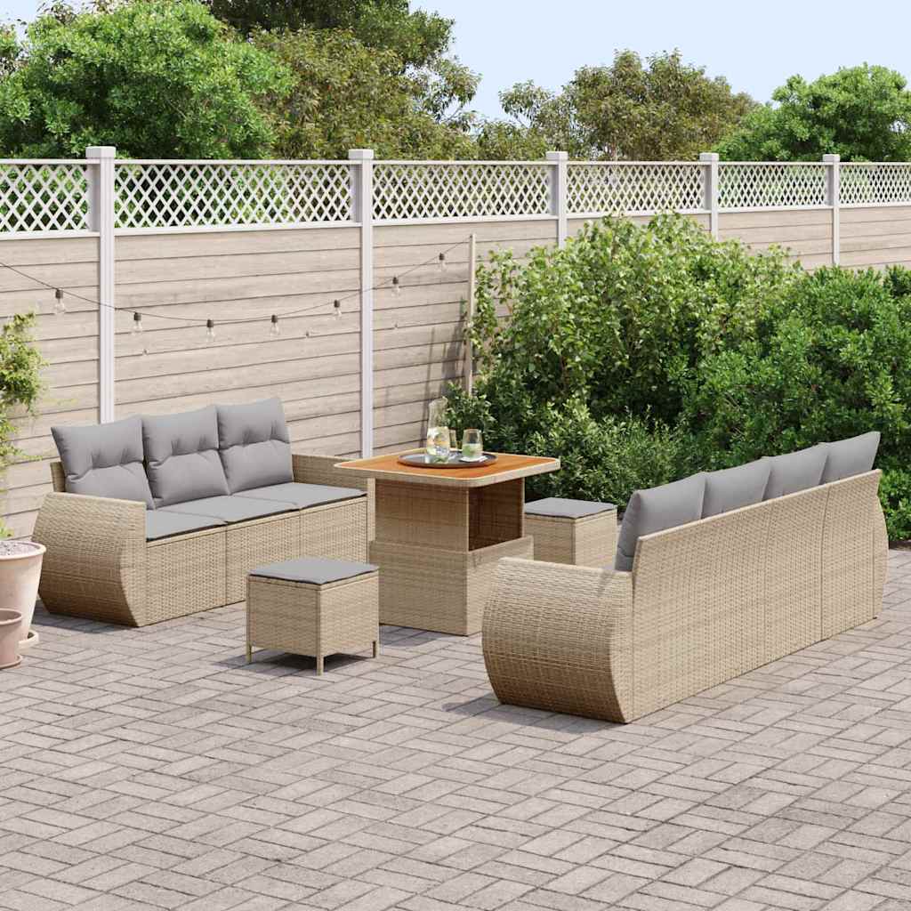 Set Divano da Giardino 10 pcs Beige e Grigio Chiaro polyrattan | homemem39