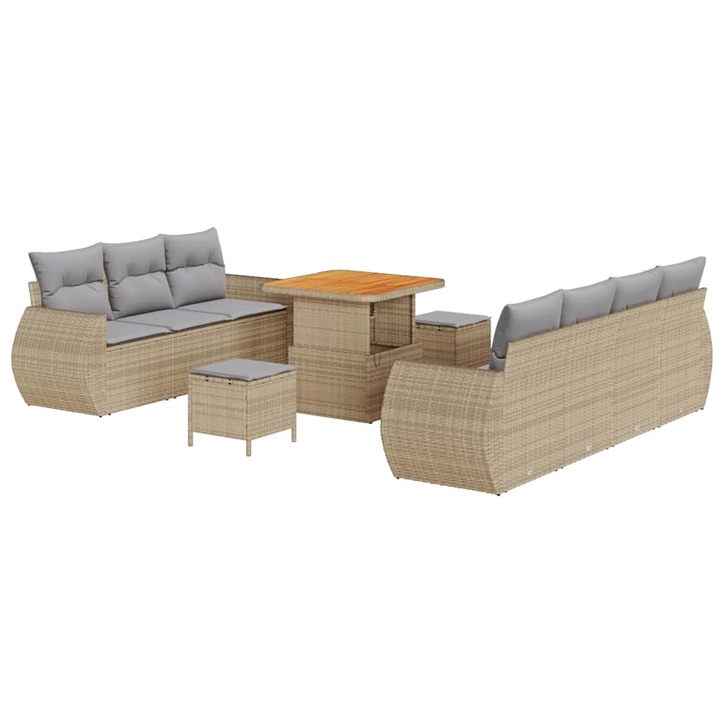 Set Divano da Giardino 10 pcs Beige e Grigio Chiaro polyrattan | homemem39