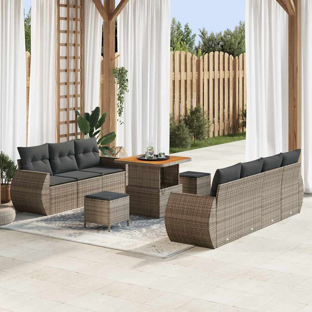 Set Divano da Giardino con cuscino 10 pcs Grigio polyrattan | homemem39
