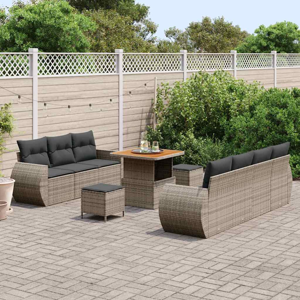 Set Divano da Giardino con cuscino 10 pcs Grigio polyrattan | homemem39