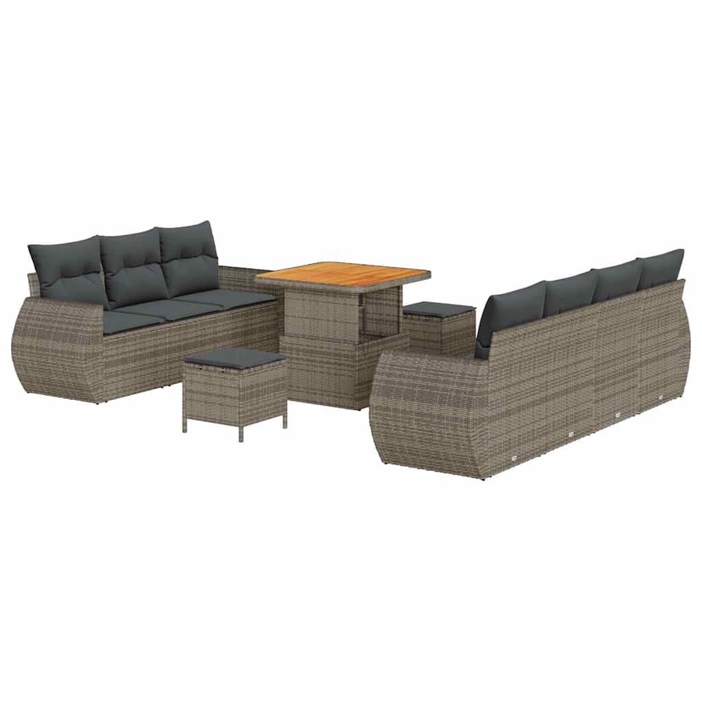 Set Divano da Giardino con cuscino 10 pcs Grigio polyrattan | homemem39