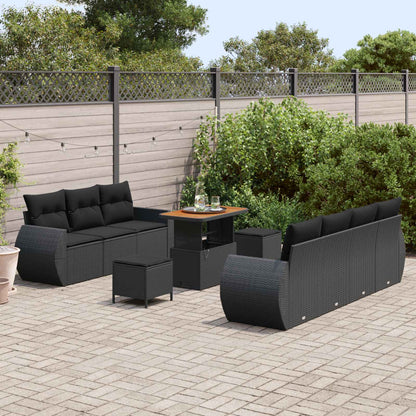 Set Divano da Giardino con cuscino 10 pcs Nero polyrattan | homemem39
