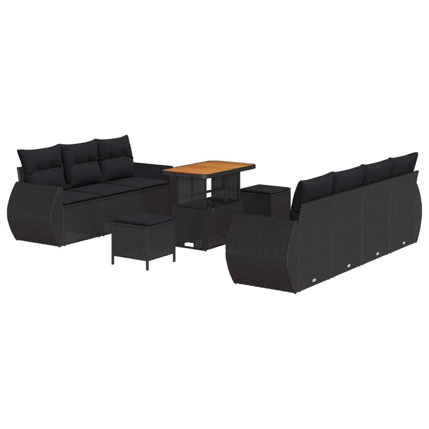 Set Divano da Giardino con cuscino 10 pcs Nero polyrattan | homemem39