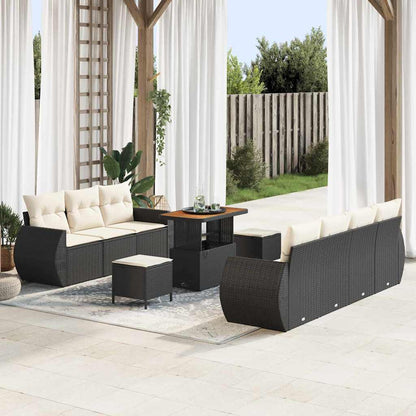 Set Divano da Giardino 10 pcs Nero e Crema polyrattan | homemem39