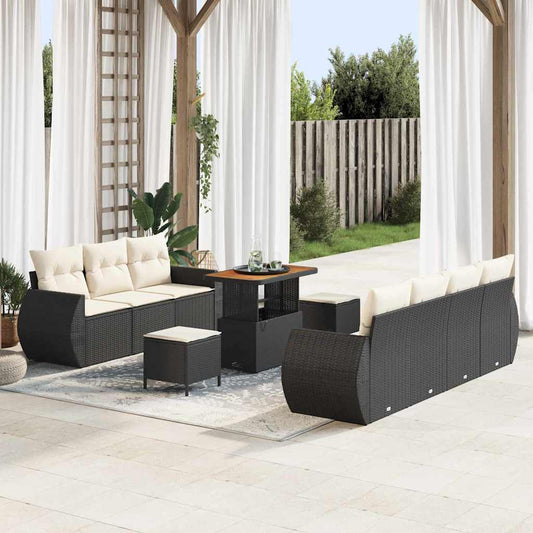Set Divano da Giardino 10 pcs Nero e Crema polyrattan