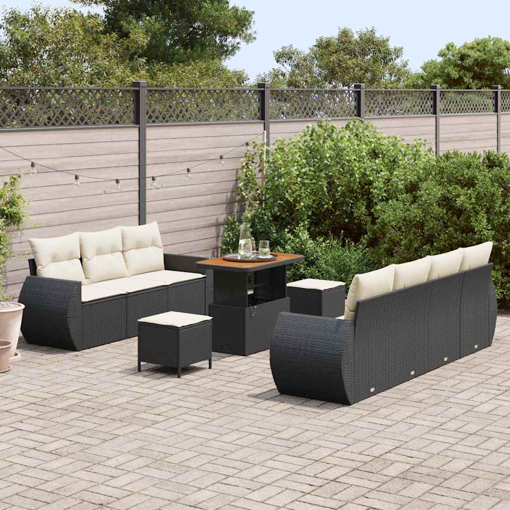 Set Divano da Giardino 10 pcs Nero e Crema polyrattan | homemem39