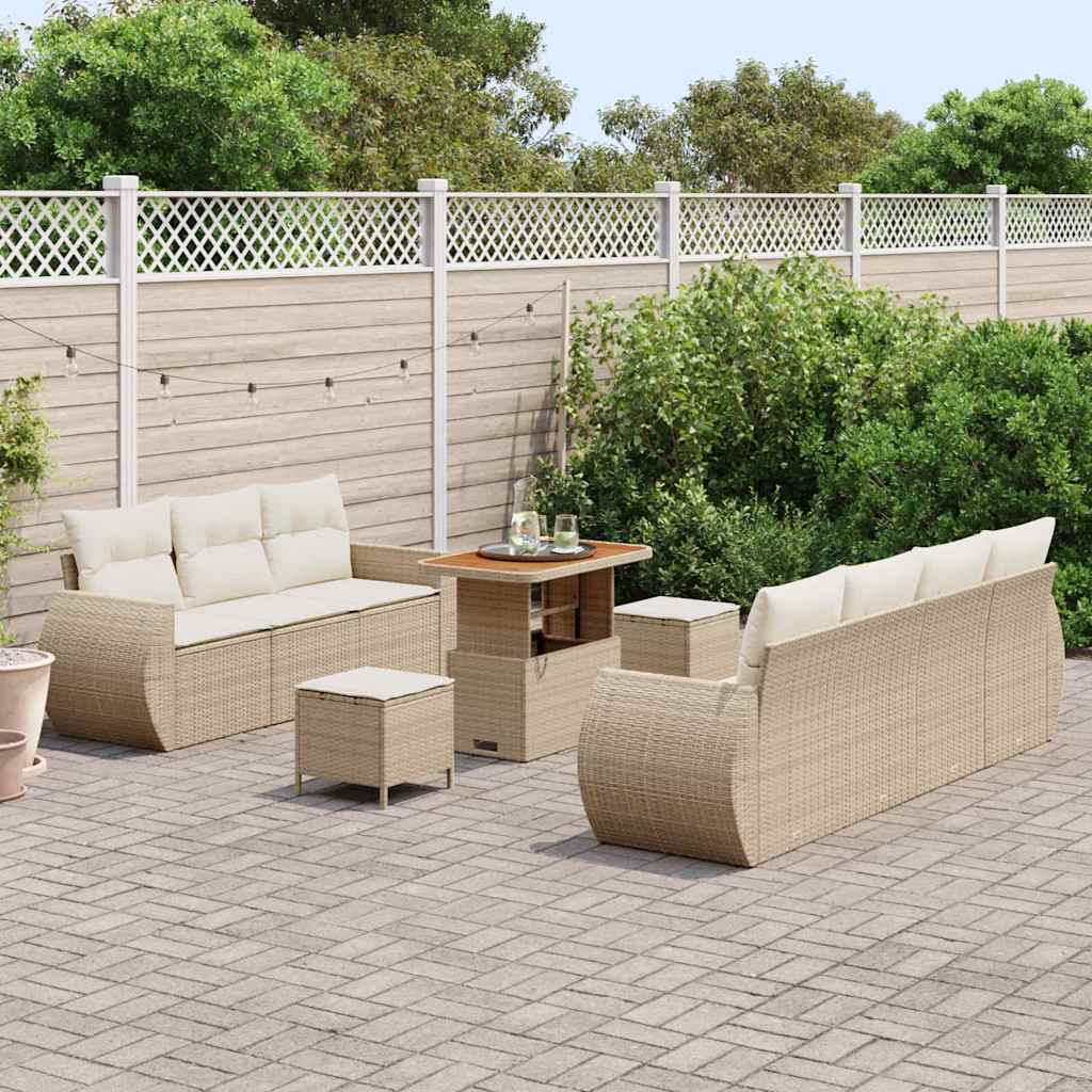 Set Divano da Giardino 10 pcs Beige e Crema polyrattan | homemem39