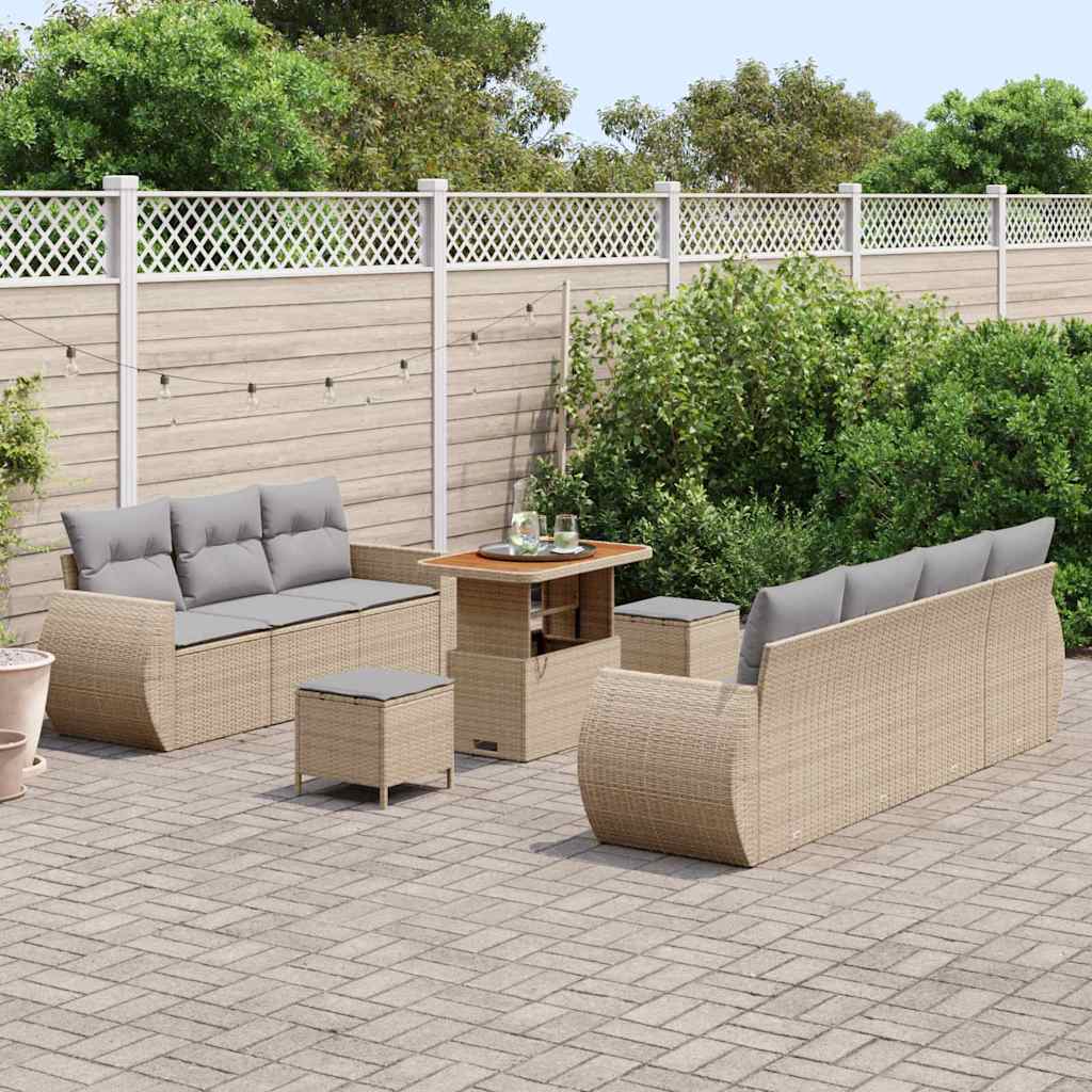 Set Divano da Giardino 10 pcs Beige e Grigio Chiaro polyrattan | homemem39