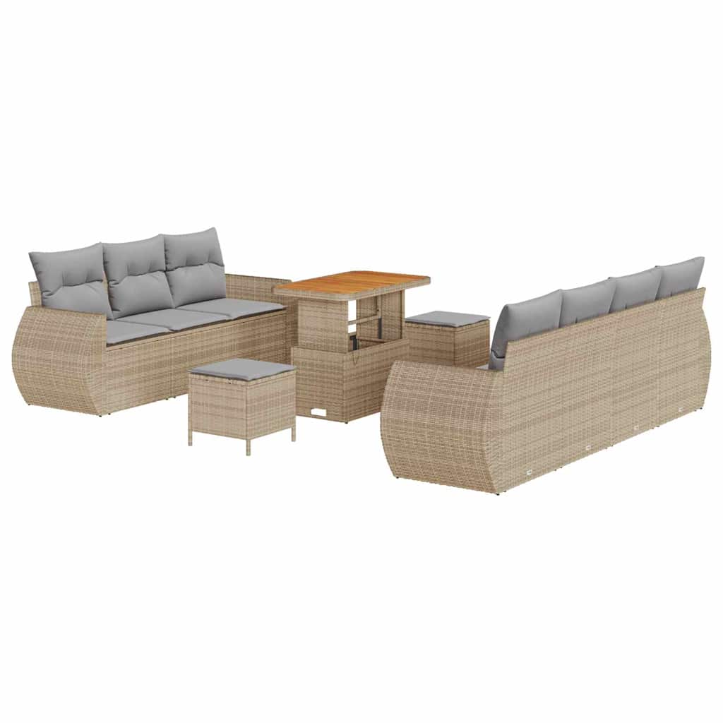 Set Divano da Giardino 10 pcs Beige e Grigio Chiaro polyrattan | homemem39