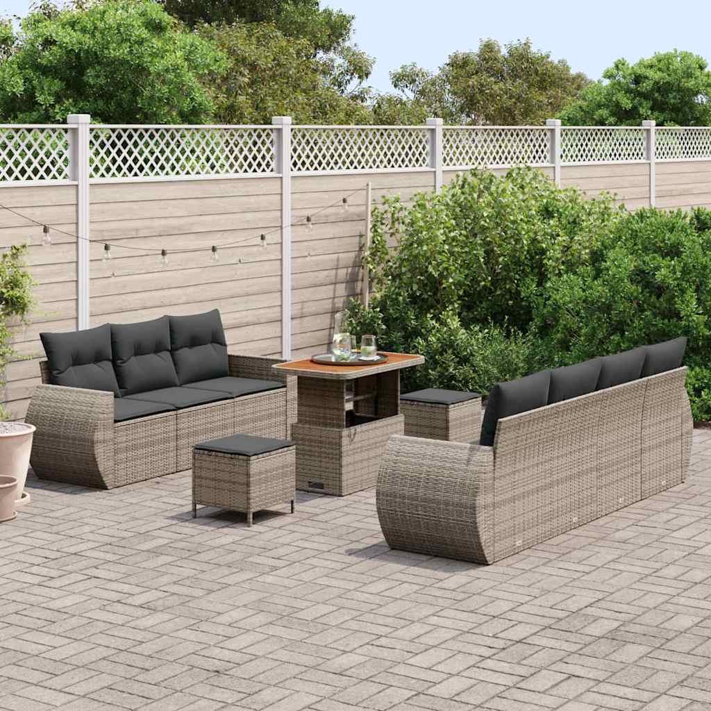 Set Divano da Giardino con cuscino 10 pcs Grigio polyrattan | homemem39