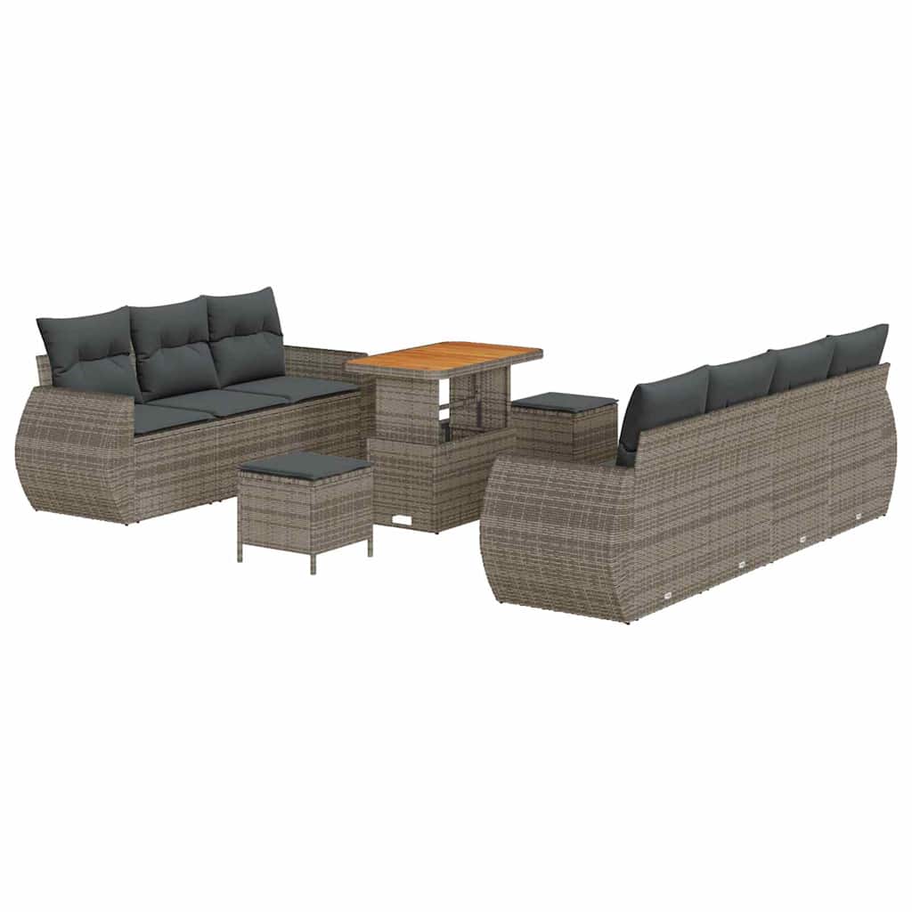Set Divano da Giardino con cuscino 10 pcs Grigio polyrattan | homemem39