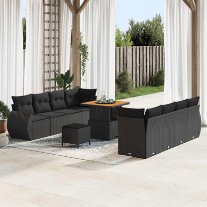 Set Divano da Giardino 11 pcs Nero Poly Rattan