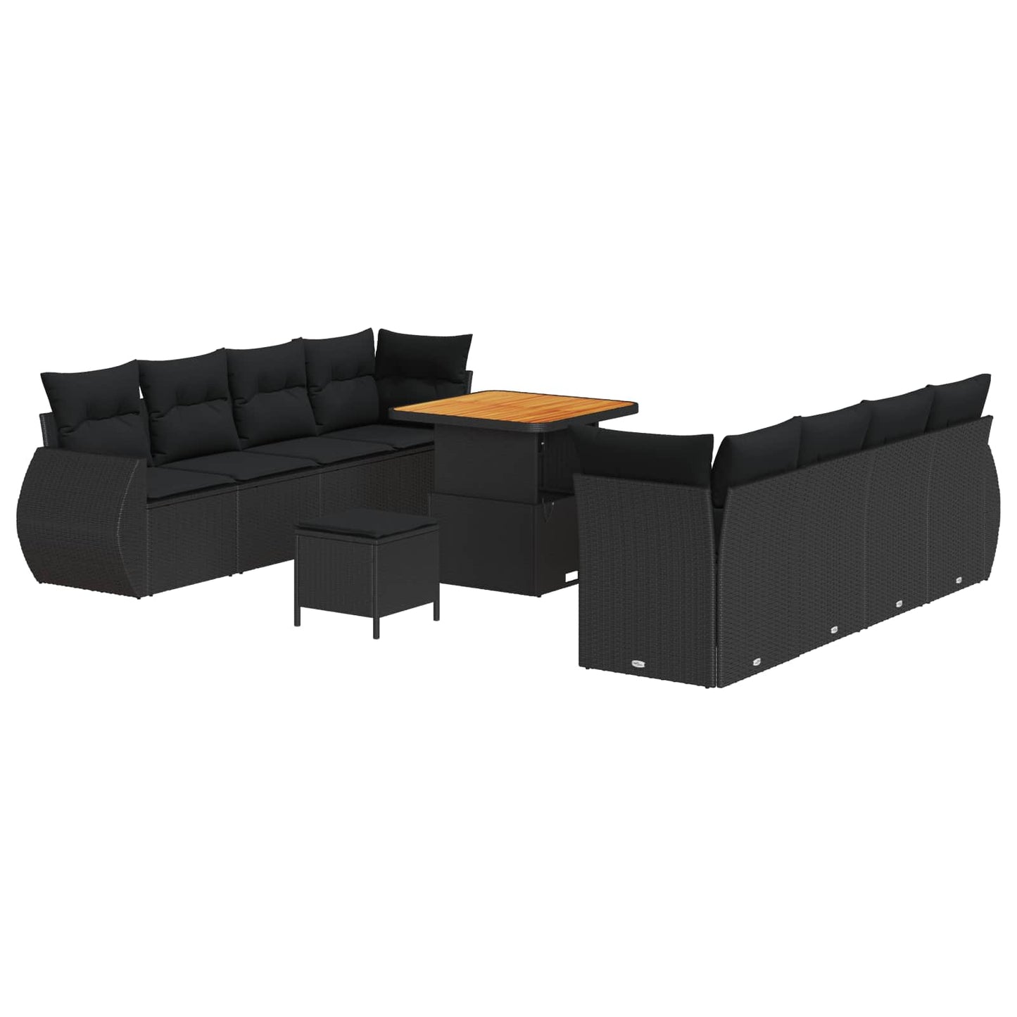 Set Divano da Giardino 11 pcs Nero Poly Rattan