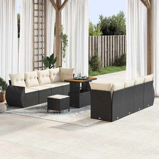 Set Divano da Giardino 11 pcs Nero Poly Rattan - homemem39