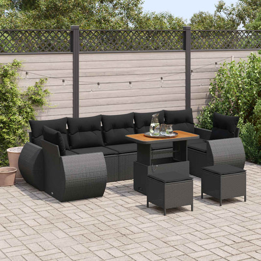 Set Divano da Giardino con cuscino 10 pcs Nero
