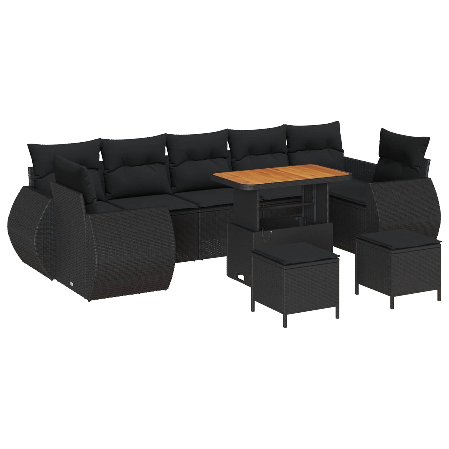 Set Divano da Giardino con cuscino 10 pcs Nero | homemem39