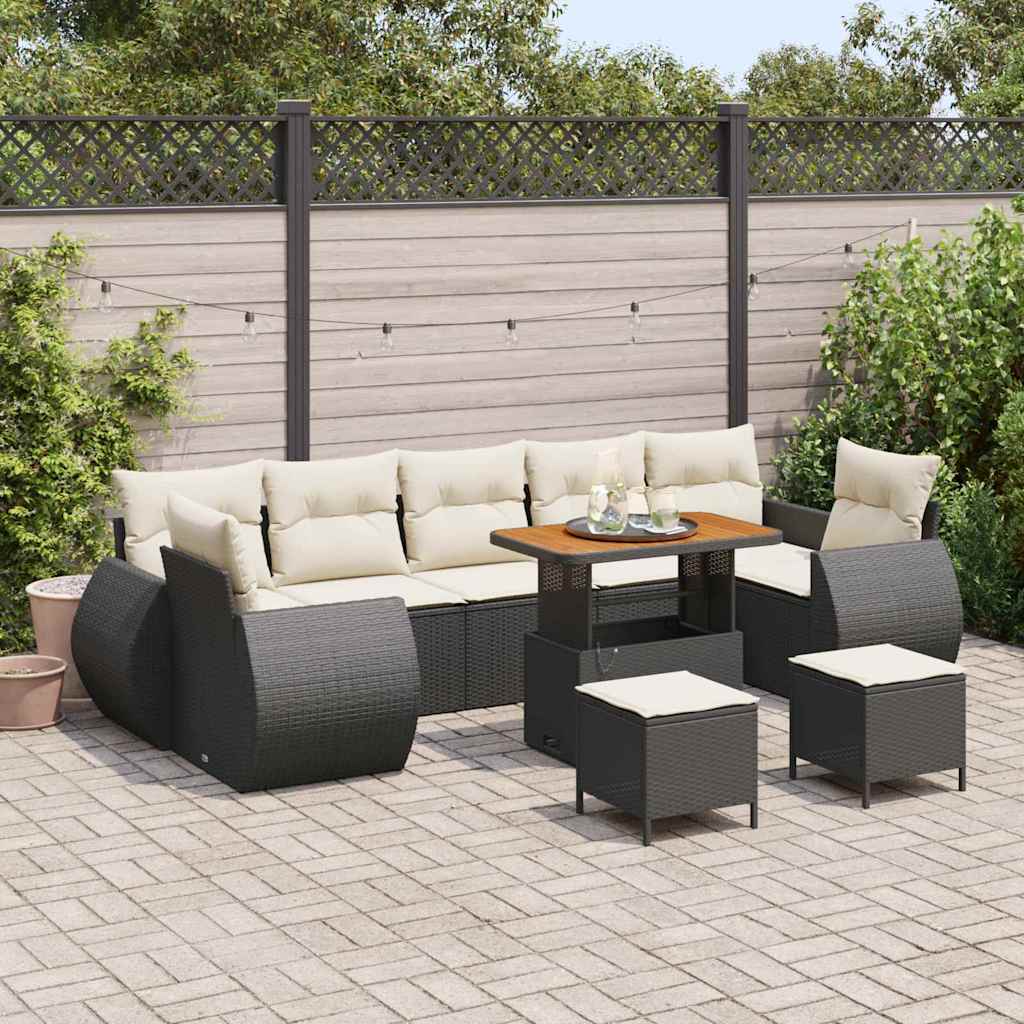 Set Divano da Giardino con cuscino 10 pcs Nero e crema | homemem39