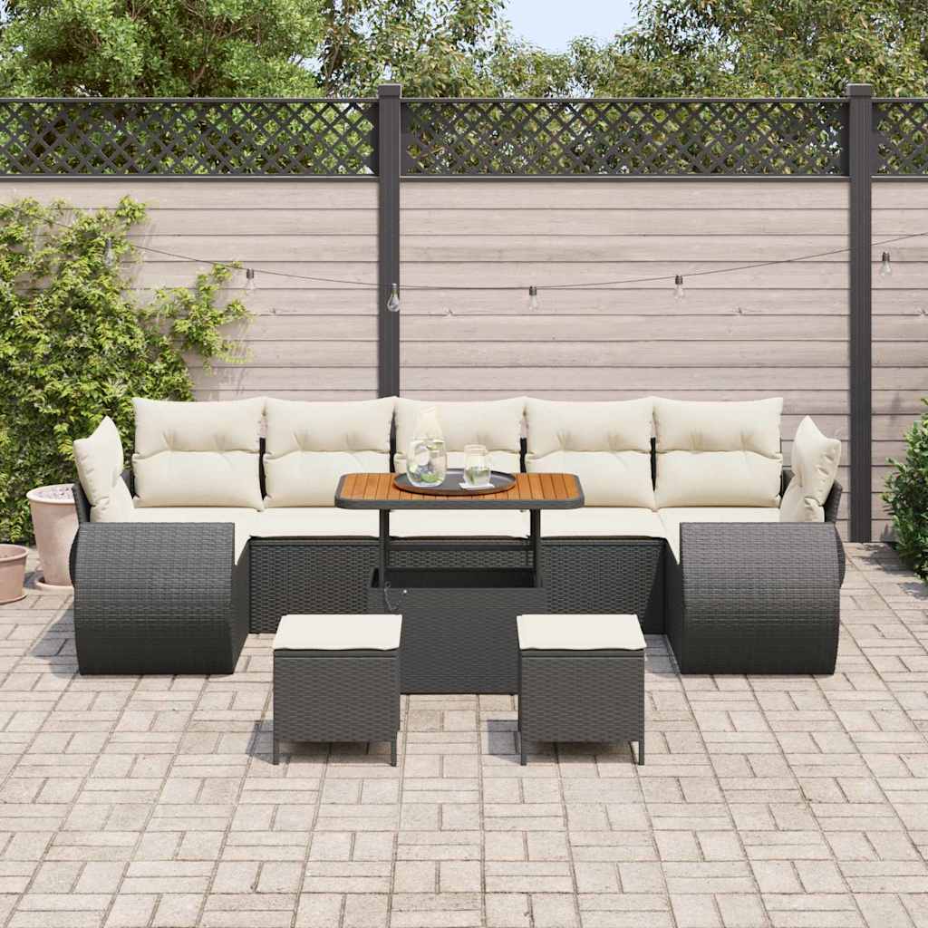 Set Divano da Giardino con cuscino 10 pcs Nero e crema | homemem39