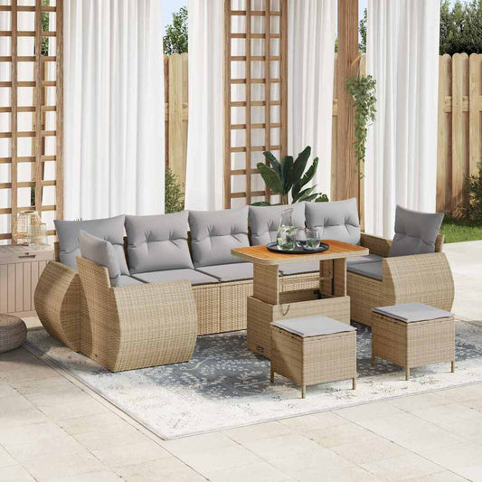 Set Divano da Giardino con cuscino 10 pcs beige e grigio chiaro