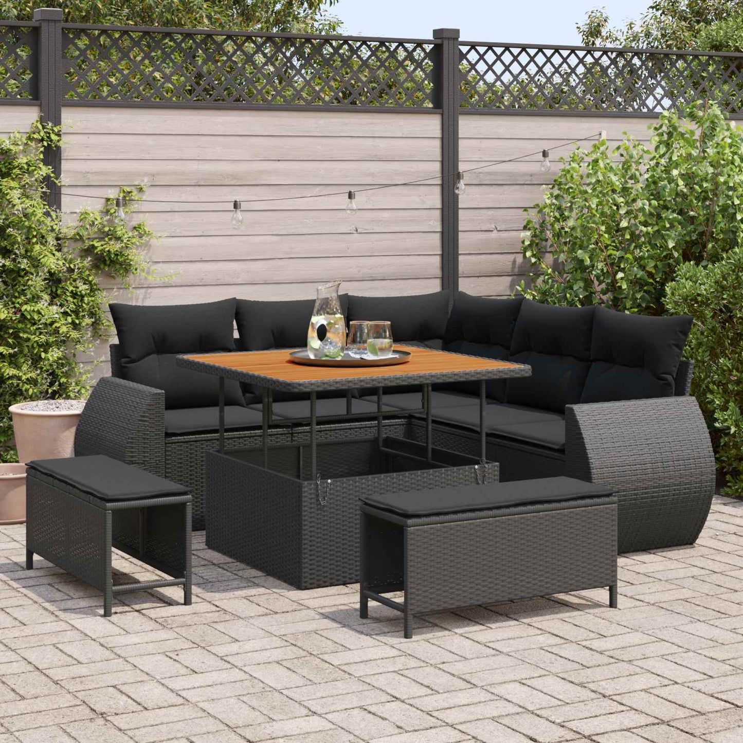 Set Divano da Giardino con cuscino 8 pcs Nero polyrattan | homemem39