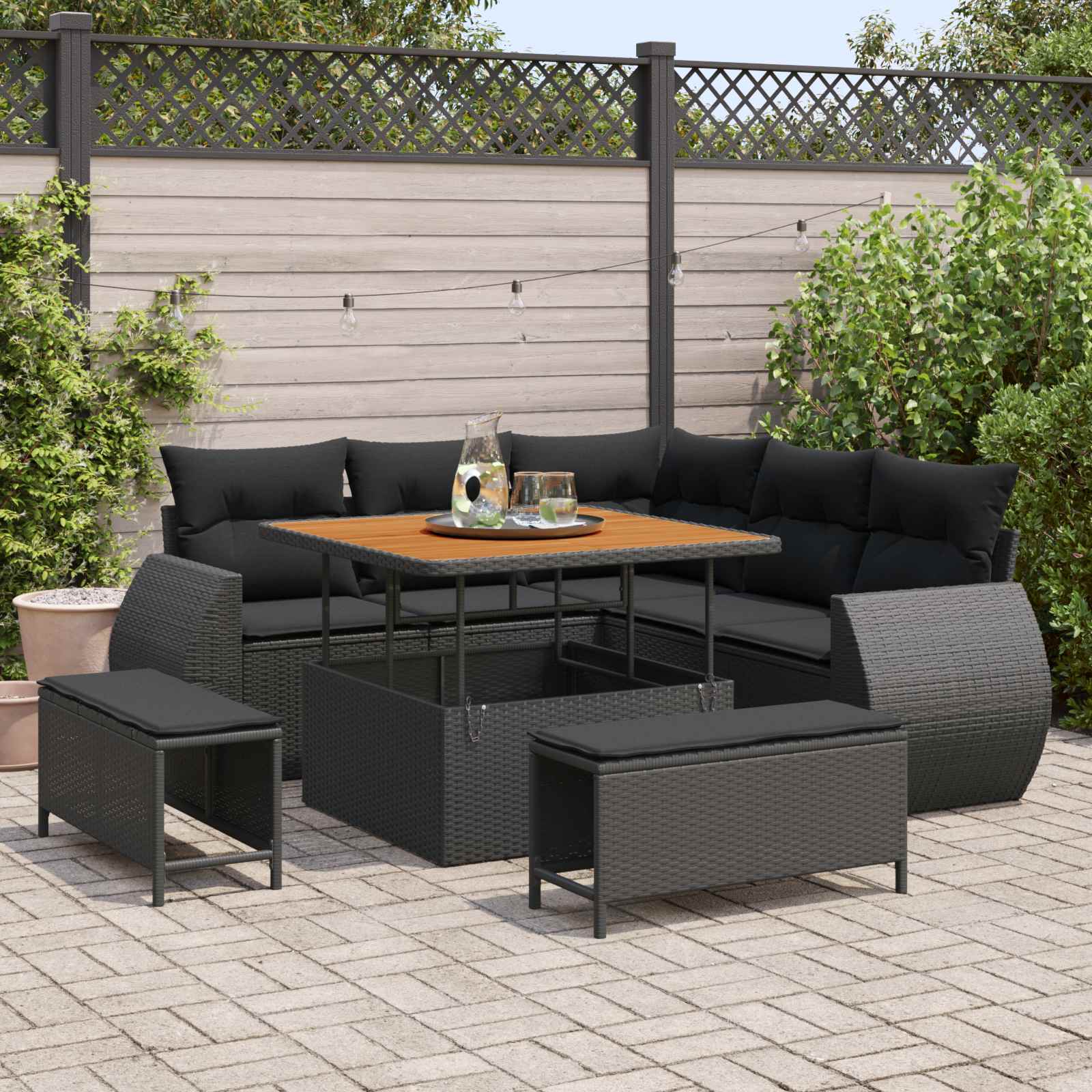 Set Divano da Giardino con cuscino 8 pcs Nero polyrattan | homemem39