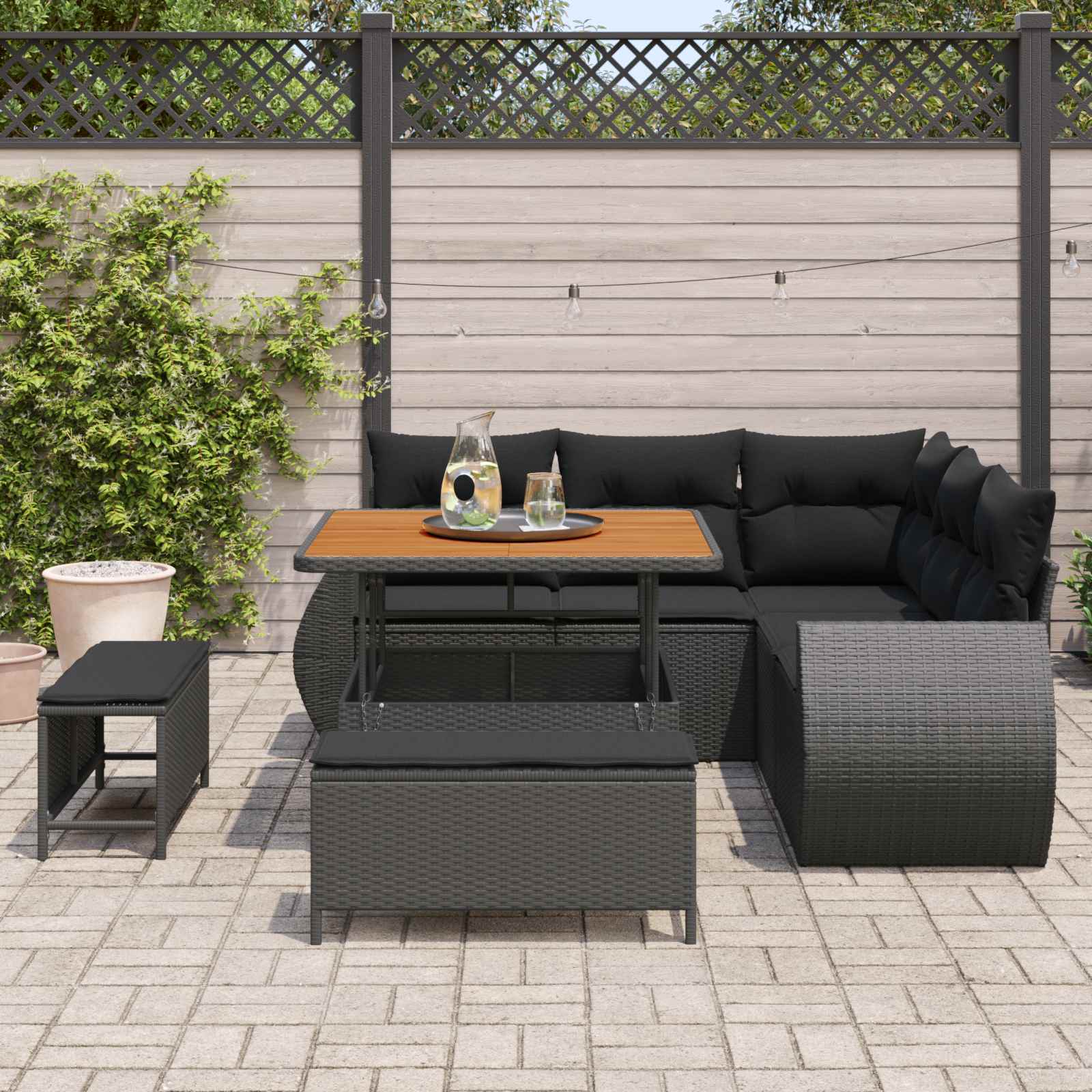 Set Divano da Giardino con cuscino 8 pcs Nero polyrattan | homemem39