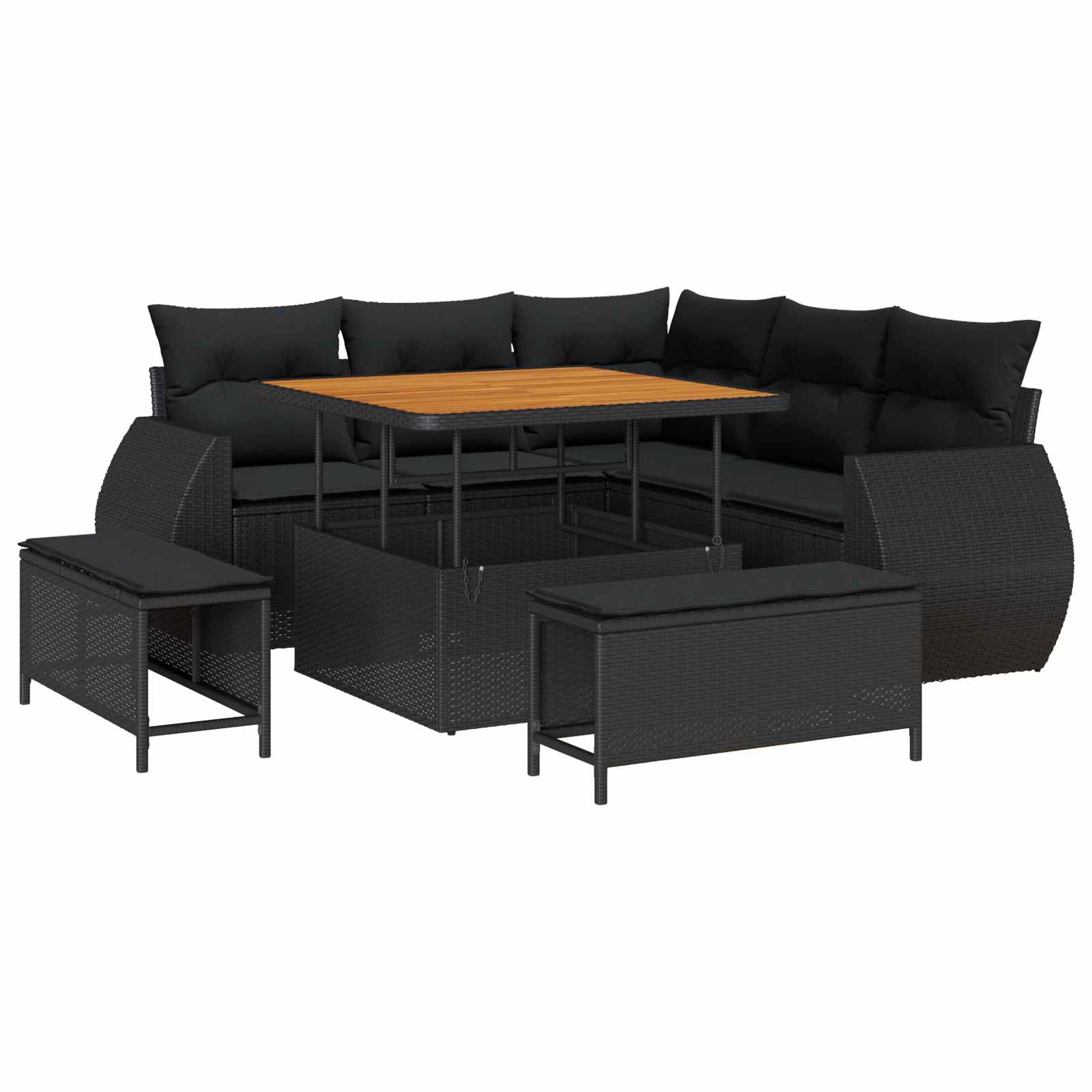 Set Divano da Giardino con cuscino 8 pcs Nero polyrattan | homemem39