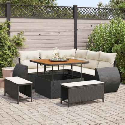 Set Divano da Giardino 8 pcs Nero e Crema polyrattan | homemem39