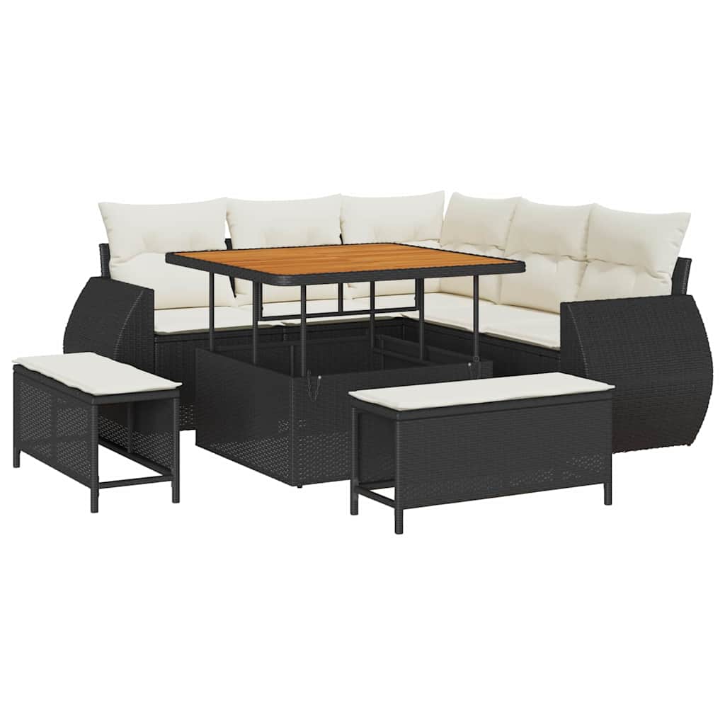 Set Divano da Giardino 8 pcs Nero e Crema polyrattan | homemem39