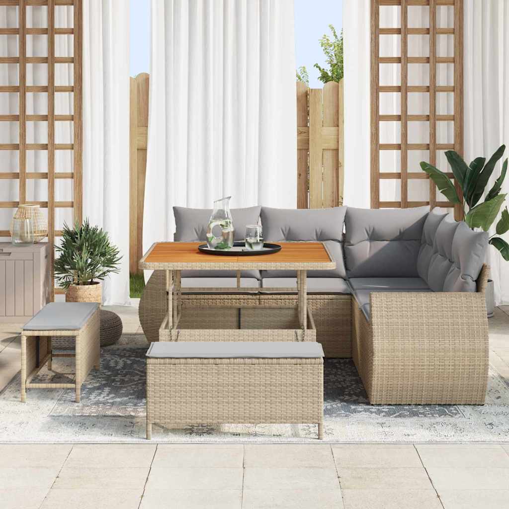 Set Divano da Giardino con cuscino 8 pcs beige e grigio chiaro | homemem39