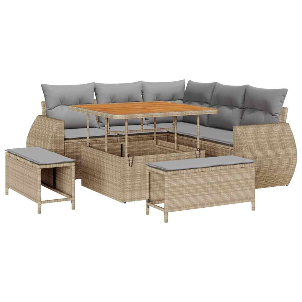 Set Divano da Giardino con cuscino 8 pcs beige e grigio chiaro | homemem39