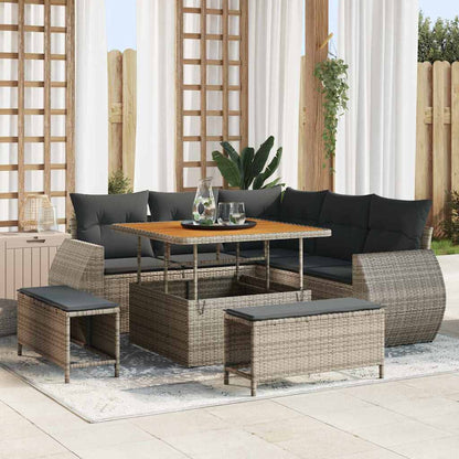 Set Divano da Giardino con cuscino 8 pcs Grigio polyrattan