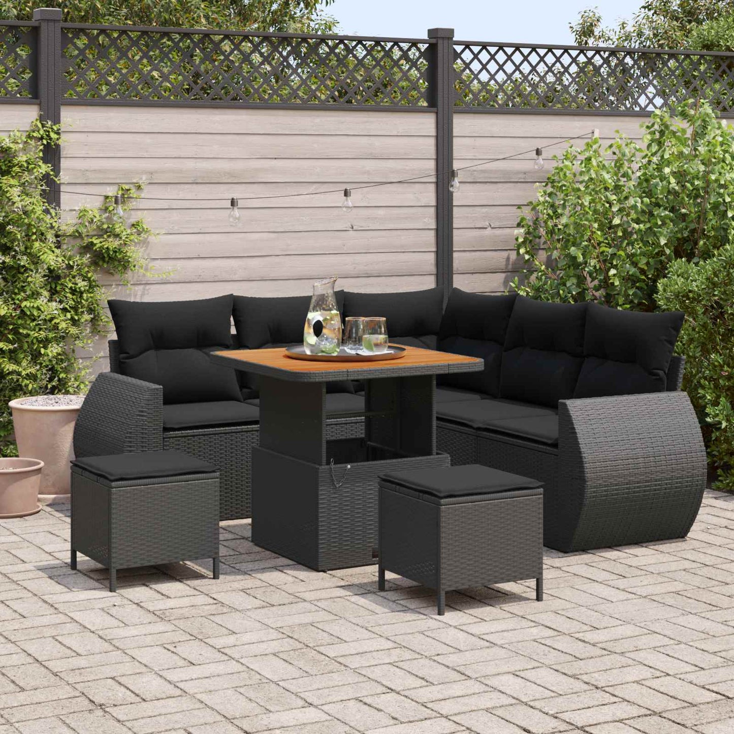 Set Divano da Giardino con cuscino 8 pcs Nero polyrattan | homemem39