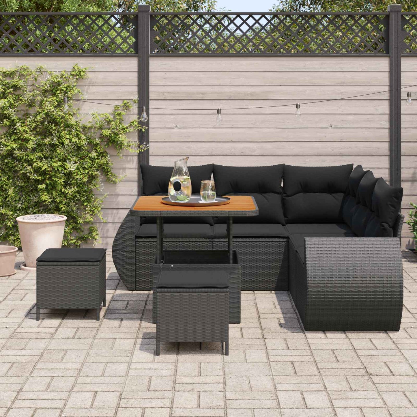 Set Divano da Giardino con cuscino 8 pcs Nero polyrattan | homemem39
