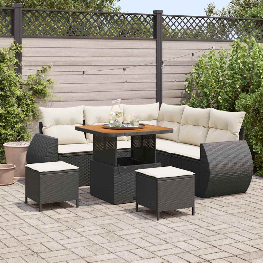 Set Divano da Giardino 8 pcs Nero e Crema polyrattan | homemem39